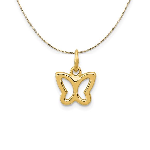14k Yellow Gold Tiny Butterfly (9mm) Necklace - 18 Inch
